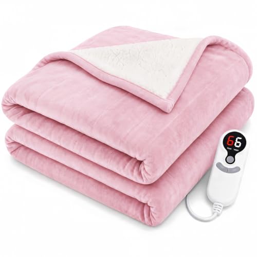 Electric Heated Blanket,Flannel and Sherpa,Throw 50x60 in,Light Pink,Gift - color: C-light Pink, size: 50x60inches-Throw