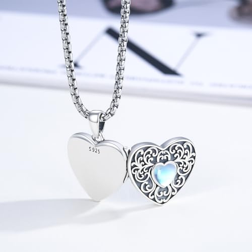 Locket Necklace for Women 925 Sterling Silver Celtic Locket Pendant Necklace Moonstone/Turquoise/Black Agate Heart Shaped Locket Necklace Jewelry Gifts for Women - style: Sunflower Filigree Pattern