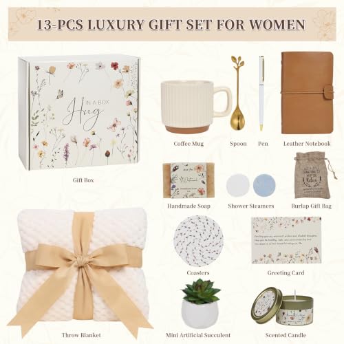 Birthday Gifts for Women - 13pcs Get Well Soon Self Care Gifts Box, Sympathy Bereavement Gift Basket, Thinking of You Surgery Recovery Condolences Care Package for Mom Her Wife Best Friend Sister