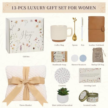 Birthday Gifts for Women - 13pcs Get Well Soon Self Care Gifts Box, Sympathy Bereavement Gift Basket, Thinking of You Surgery Recovery Condolences Care Package for Mom Her Wife Best Friend Sister