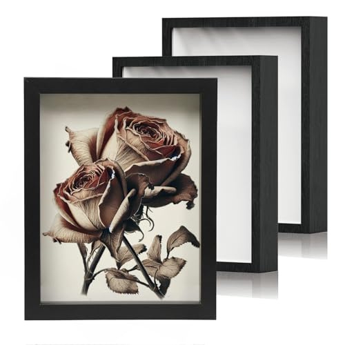 Shadow Box Frame Display Case with Stickers , 8x10 Inches 3D Picture Frame, Display Case Box for Flowers, Memorabilia, Crafts, Photos, Medals and Tickets,3Pcs-Black