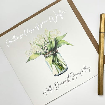Sad Loss of Your Wife Deepest Sympathy Card for Family and Friends - Lily of Valley Flower Condolences Card - Sorry, Mourning, Thinking of You, Bereavement | Blank Inside