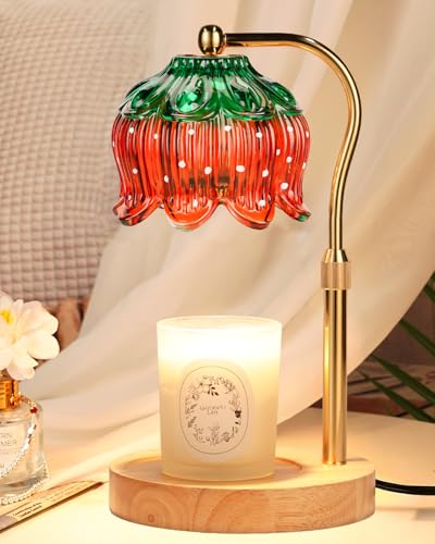 Funistree Flower Candle Warmer Lamp with Timer, Dimmable Candle Lamp Warmer, Christmas Birthday Gifts for Women Mom Her, Housewarming Home Decor, Lotus Wax Warmer for Yankee Candles - Strawb Flower - color: 09 Strawb Flower