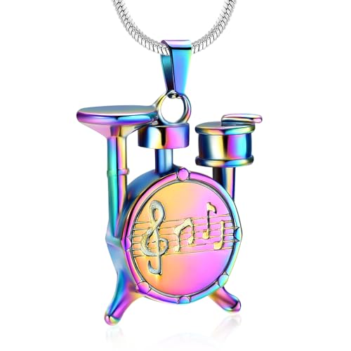 Memorial Cremation Jewelry for Ashes Music Drum Set Shaped Urn Necklaces for Human Dog Cat Keepsake Pendant Jewelry with Fill Kit - color: Colorful
