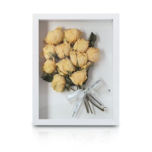 8 x 10 Inch Shadow Box Frame 3 cm Inner Depth Wooden Deep Box Frames for Tabletop and Wall, Deep Frame Display Boxes 3D Picture Frames for Flower Tickets Memorabilia (White, 8 x 10 Inch) - color: White