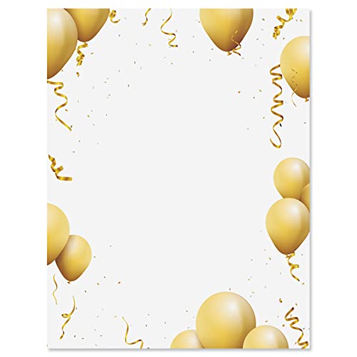 Current Gold Balloons Anniversary Letter Paper - Birthday Stationery Papers With Decorative Border Designs, Printable Holiday, Wedding, & Party Invitation Letterhead Sheets, Set of 25, 8 1/2" x 11" - color: Gold Balloons