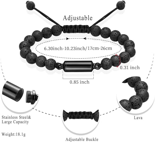 Hearbeingt Cylinder Cremation Bracelet for Ashes Adjustable Rope Urn Bangle - color: B-All Black