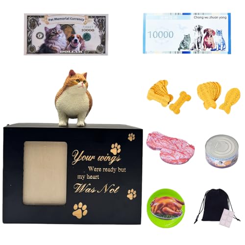 Pet Urns for Dogs and Cats – Black Wooden Dog Urns for Ashes with Orange Short Hair Cat Figurine, Small Pet Urn with Photo Frame and Lock, Pet Ashes Keepsake Memorial Box for Home Display - color: Orange Shorthaired Fat Cat 2818, size: Black framed urn