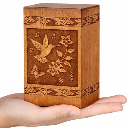 Cremation Urns for Human Ashes Adult Male Female - Wooden Humming Bird Funeral Cremation Urn Hand-Crafted - Burial Funeral Memorial Urns for Ashes (Large) - size: Large