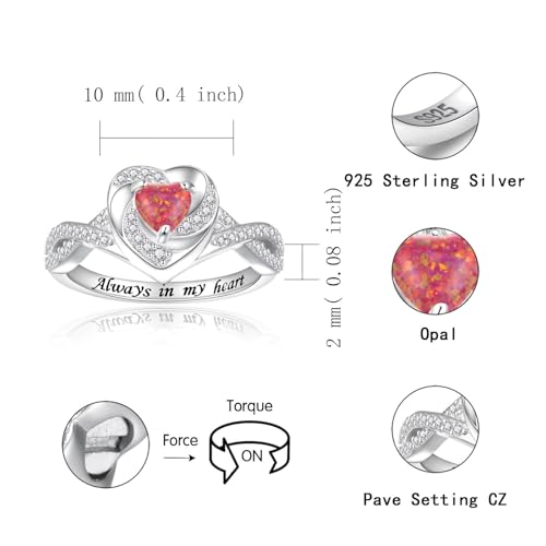 Sariel Heart Cremation Ring for Ashes - 925 Sterling Silver Opal Urn Keepake Rings Memorial Jewelry for Women - color: Red
