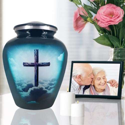 M MEILINXU Turquoise Cross Urns for Human Ashes Adult Female, Full Size Urn - color: Turquoise