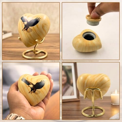 Eagle Fly Heart Keepsake Urn - Eagle Sharing Urn - Handcrafted Mini Memorial Cremation Urn for Human Ashes with Display Stand & Velvet Box (Heart Keepsake)