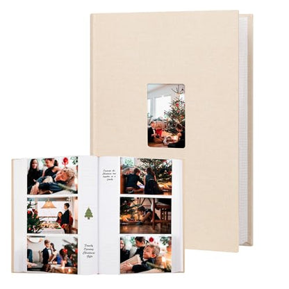 450 Pocket 4x6 Photo Album with Writing Space, Linen Cover, Beige - color: khaki