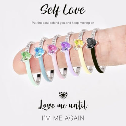 Love Me Until I'M Me Again Black Heart-Cut Half Enamel Ring, Heart Self-Love Ring, Jewelry Birthday Gifts for Women, Daughter, Wife, Friends - color: Black