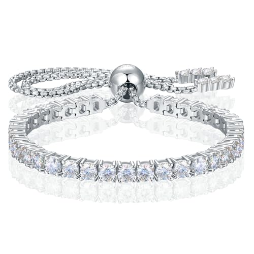 Moissanite Tennis Bracelet 1.79ct-8.69ct Adjustable Bracelet for Women 18K White Gold Plated S925 Sterling Silver Tennis Bracelet D Color VVS1 Round Cut 2/3/4mm Moissanite Bracelet Gifts for Wife/Mom - color: Silver-3MM-3.69Carats