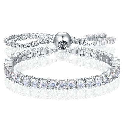 Moissanite Tennis Bracelet 1.79ct-8.69ct Adjustable Bracelet for Women 18K White Gold Plated S925 Sterling Silver Tennis Bracelet D Color VVS1 Round Cut 2/3/4mm Moissanite Bracelet Gifts for Wife/Mom - color: Silver-3MM-3.69Carats