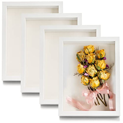Hacaroa 4 Pack Shadow Box Frame, 8''x6'' Wood Picture Frame Memory Display Case for Bouquets, Photos, Medals, Wall, Tabletop, White - color: White-8.6"x6.6"