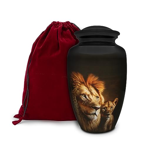 Urn - Urns for Human Ashes Adult Lion's Pride Memorial Decorative Cremation 200LB with Bag, Large - color: Lion's Pride, size: 1 Large Urn