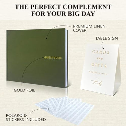 LADY&HOME Linen Wedding Guest Book for Wedding Reception-Guestbook to Sign in,Baby Shower Guest Book,Photo and Polaroid Guest Book for Bridal Shower (Emerald Green) - color: Emerald Green
