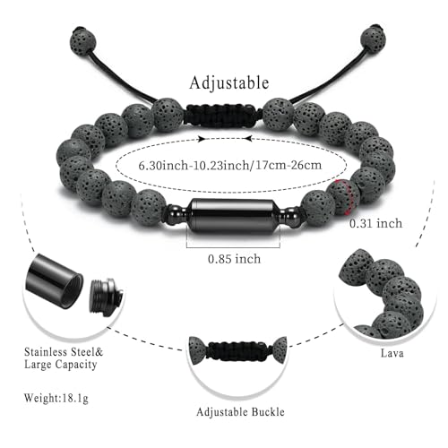 Hearbeingt Cylinder Cremation Bracelet for Ashes Adjustable Rope Urn Bangle - color: B-Black grey