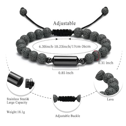 Hearbeingt Cylinder Cremation Bracelet for Ashes Adjustable Rope Urn Bangle - color: B-Black grey