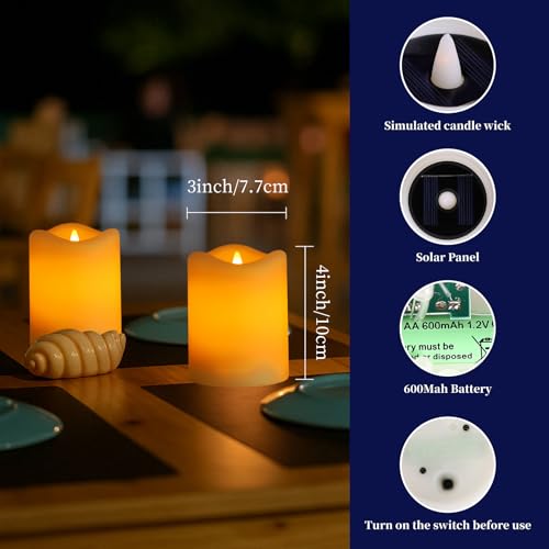 Solar Candles Outdoor Waterproof, Dusk to Dawn Flameless Candles - size: D3"xH4"