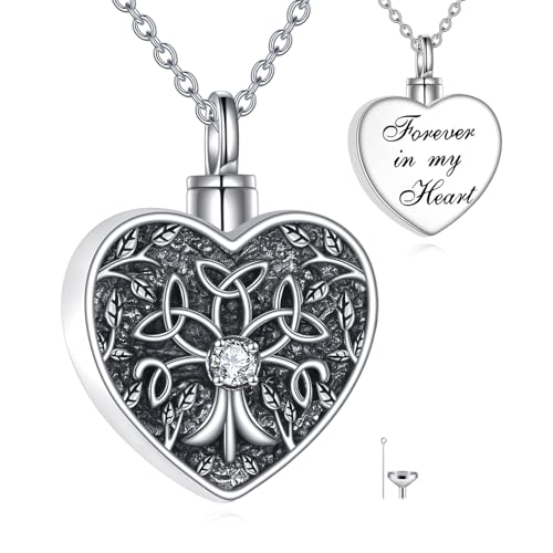 Tree of Life Urn Necklace for Ashes, S925 Sterling Silver Hummingbird/Cross/Love Heart Pendant Cremation Jewelry with Funnel Filler Memorial Keepsake Gifts for Women Men - color: Celtic Tree of Life Urn Necklace