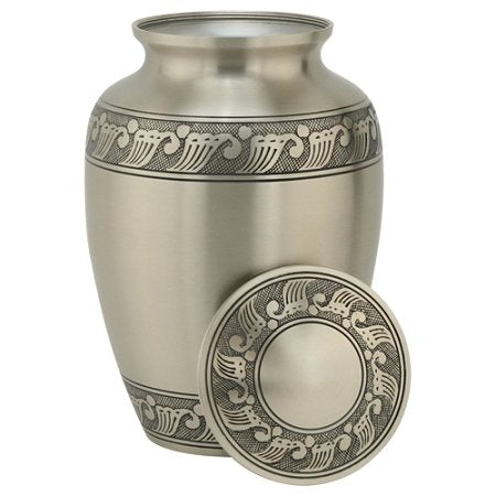 Feather Band Pewter Cremation Urn - Extra Large, 12 Inches High - color: Feather Band - Pewter