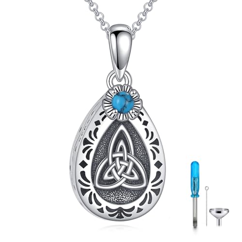 925 Sterling Silver Urn Necklace for Ashes, Teardrop/Tree of Life/Sunflower/Dragonfly/Sea Turtle/Celtic Knot/Elephant/Hummingbird Memorial Cremation Pendant Necklaces for Animal Human Ashes - color: G: Celtic Knot