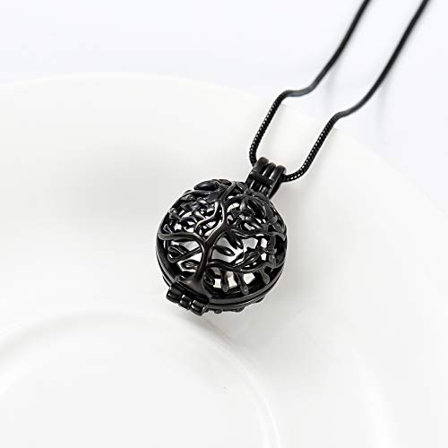 Cremation Jewelry Urn Necklace for Ashes with Hollow Mini Ball Keepsake Urn Pendant Memorial Jewelry for Ashes - color: Silver with Black