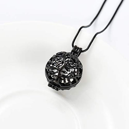Cremation Jewelry Urn Necklace for Ashes with Hollow Mini Ball Keepsake Urn Pendant Memorial Jewelry for Ashes - color: Silver with Black