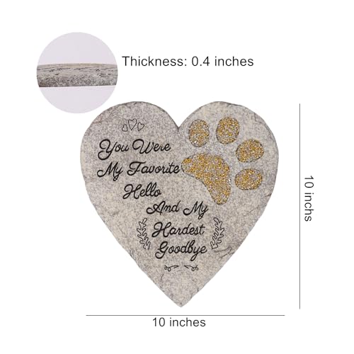 Pet Memorial Stone for Dogs Cats, 10 Inch Heart Shaped Dog Memorial Gifts for Loss of Dog, Pet Loss Sympathy Gift
