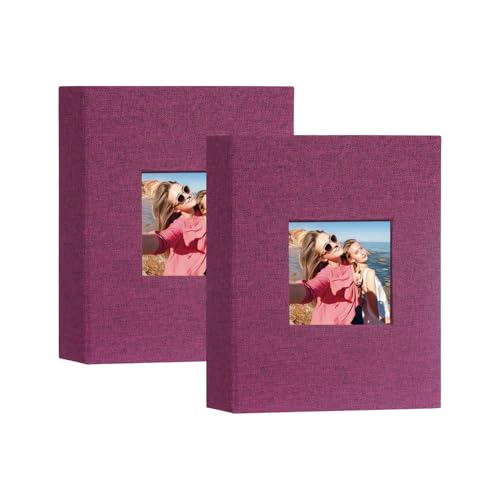 Artmag Mini Photo Album 4x6 50 Pockets 2 Pack, Linen Cover with Front Window Album Each Holds 52 Vertical Photos for Family Wedding Baby Children (Purple) - color: Purple, size: 50 Pockets/2PKS