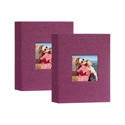 Artmag Mini Photo Album 4x6 50 Pockets 2 Pack, Linen Cover with Front Window Album Each Holds 52 Vertical Photos for Family Wedding Baby Children (Purple) - color: Purple, size: 50 Pockets/2PKS