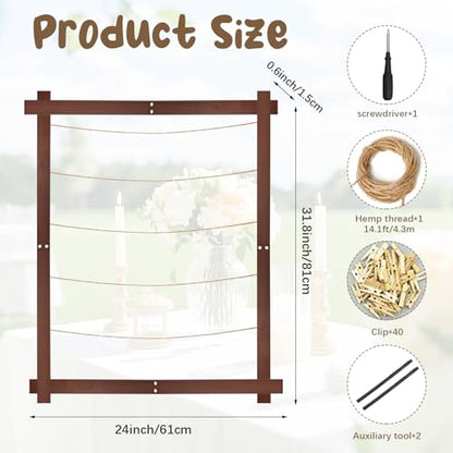1 Pack 32x24Inch Photo Display Board for Wedding 2026 Graduation Decor Collage Wooden Picture Frames with Clips Rustic Wall Frames for Graduation Party Hanging Photos Postcards Greeting Cards