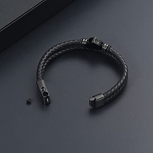 Oinsi Heart Urn Bracelet for Ashes, Cremation Jewelry Leather Bracelets for Men Women, Memorial Jewelry With Filling Kits - color: Black-20cm
