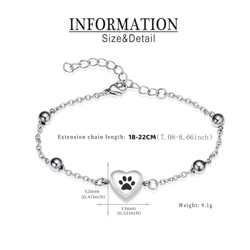 zeqingjw Pet Paw Urn Bracelet for Ashes Adjustable Heart Cremation Bracelet for Pets Ashes Stainless Steel Dog Cat Cremation Jewelry Memorial Keepsake Gift - color: 1-Silver