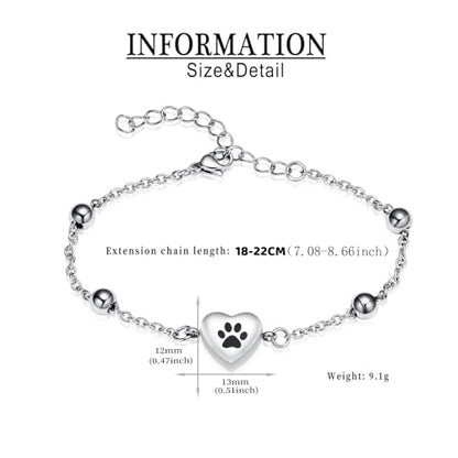 zeqingjw Pet Paw Urn Bracelet for Ashes Adjustable Heart Cremation Bracelet for Pets Ashes Stainless Steel Dog Cat Cremation Jewelry Memorial Keepsake Gift - color: 1-Silver