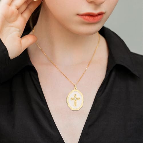 18K Gold Cross Locket Necklace for Women Holds Photo Necklace with Personalized Picture Necklaces Pendant 18 Inch Birthday Mother's Day for Women - color: Gold Cross
