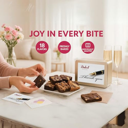 Thank You Gift Baskets - 18 Individually Wrapped Brownies Freshly Baked in a Variety of Flavors - Dulcet's Signature Flavored Fudge Brownies - Gift Box Comes with Thank You Card - style: Thank You