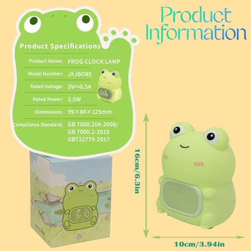 Frog Night Light with Alarm Clock，Frog Gifts with Rechargeable Silicone Lamp Cute Animal Tabletop Lamp, OK to Wake Clock with 9 RGB Color Light, 6 Soothing Sounds, Dual Alarm, for Boys & Girls - style: Frog