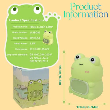 Frog Night Light with Alarm Clock，Frog Gifts with Rechargeable Silicone Lamp Cute Animal Tabletop Lamp, OK to Wake Clock with 9 RGB Color Light, 6 Soothing Sounds, Dual Alarm, for Boys & Girls - style: Frog