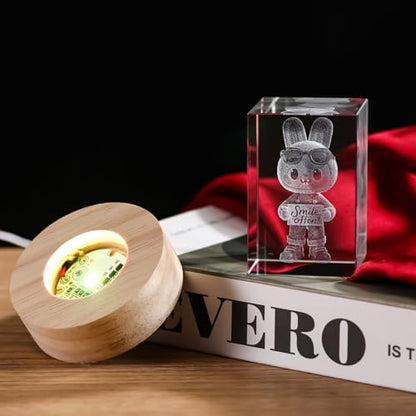 Crystal Ball Night Light, 3D Easter Bunny Crystal Ball Decor, Laser Engraved Glass Sphere with Wooden Base, USB LED Night Light for Bedroom Desk - size: 3D Smile Bunny