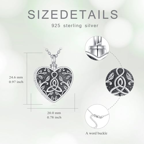 Tree of Life Urn Necklace for Ashes, S925 Sterling Silver Hummingbird/Cross/Love Heart Pendant Cremation Jewelry with Funnel Filler Memorial Keepsake Gifts for Women Men - color: Celtic Knot Urn Necklace