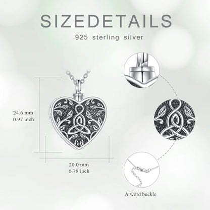 Tree of Life Urn Necklace for Ashes, S925 Sterling Silver Hummingbird/Cross/Love Heart Pendant Cremation Jewelry with Funnel Filler Memorial Keepsake Gifts for Women Men - color: Celtic Knot Urn Necklace