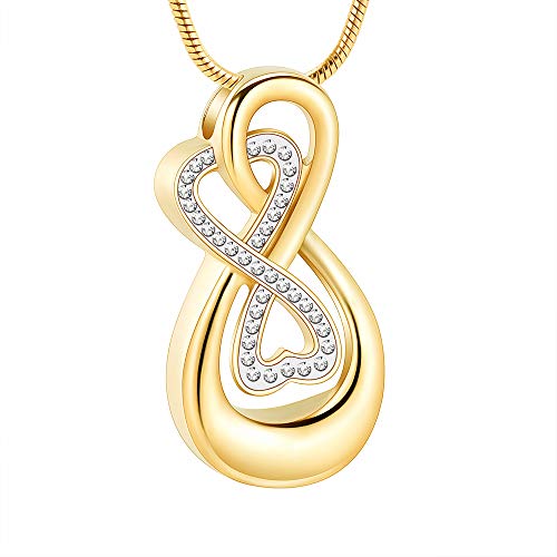 Infinity Love Urn Pendant Stainless Steel Snake Chain Cremation Jewelry for Ashes for Woman Free Filling Tools Include - color: White-Gold