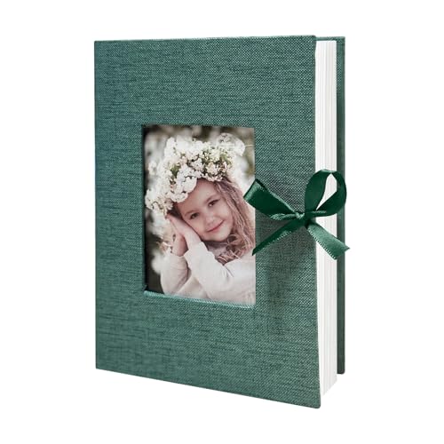 Photo Album 4x6 100 Pockets, Slip-in Picture Albums, Linen Cover Top Loader Vertical Pockets Albums for Baby, Kids Boy Girls, Wedding, Family, Anniversary, Dark Green - color: Dark Greed, size: 100 Pockets white Bandage
