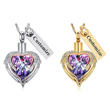 shajwo Angel Wing Heart Urn Necklace for Ashes - color: Customize