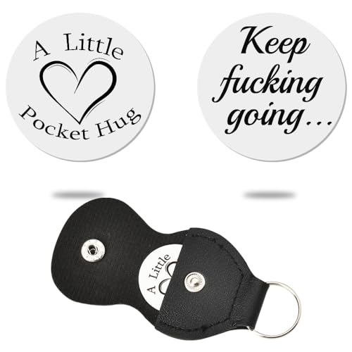 Sisadodo Pocket Hug Token Long Distance Relationship Keepsake Gifts for Women Birthday Christmas Gifts With Leather Keychain - color: Keep Fucking Going