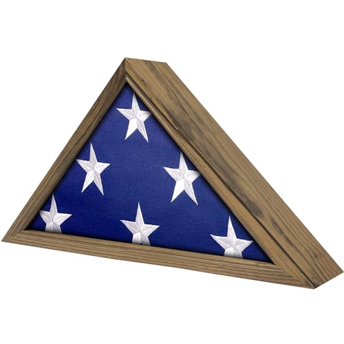 ASmileIndeep Flag Display Case - 5' x 9.5' Funeral & Military Flag Shadow Box with HD Tempered Glass and Wall Mount, Folded Triangle Flag Holder Frame for Veterans, Rustic Wood - size: For 5' x 9.5' Flag-Rustic Wood